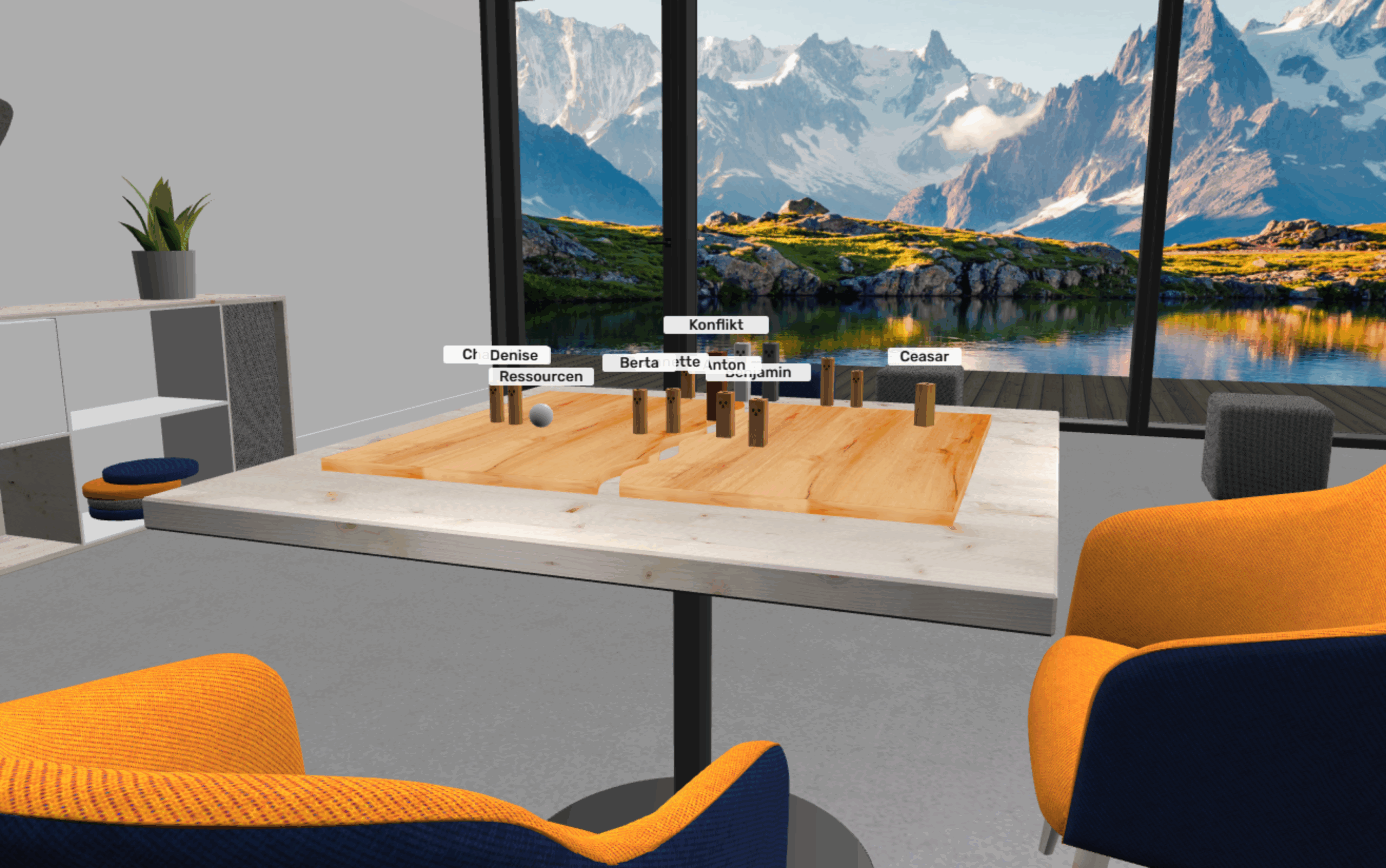 Blick in den virtuellen Beziehungsraum mit gestelltem Systembrett